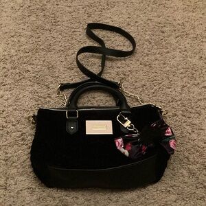 Betsey Johnson black velvet  Elegant Handbag with Floral Accent